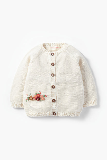 Cotton Embroidered Cardigan Vanilla White