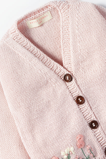 Cotton Embroidered Cardigan Soft Pink