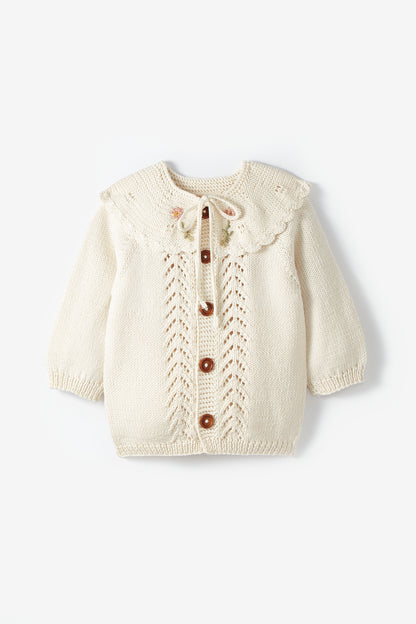 Collared Cotton Cardigan Vanilla White