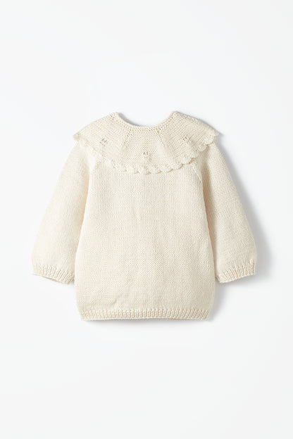 Collared Cotton Cardigan Vanilla White